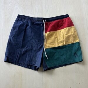Vintage Anchor Bay Swim Shorts Mens Medium Colorblock Mesh Lined Trunks
